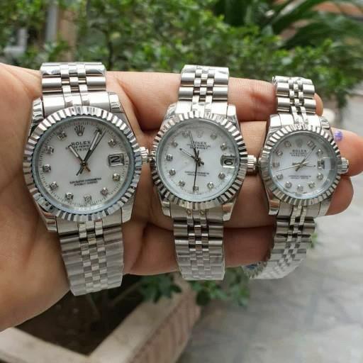 ساعتمچی ست مردانه و زنانه رولکس بند استیل بدنه استیل موتور ژاپن قاب نگین دار rolex